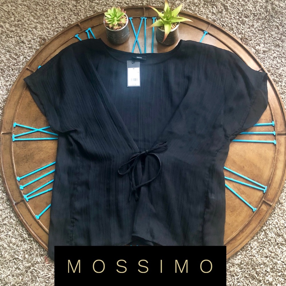 MOSSIMO - SHEER BLACK BLOUSE  TIES IN FRONT.